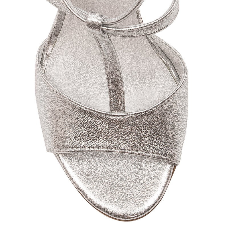 Maciejka Leather T-Bar Sandals Stiletto Heel Buckle Silver 2755J-35/00-1