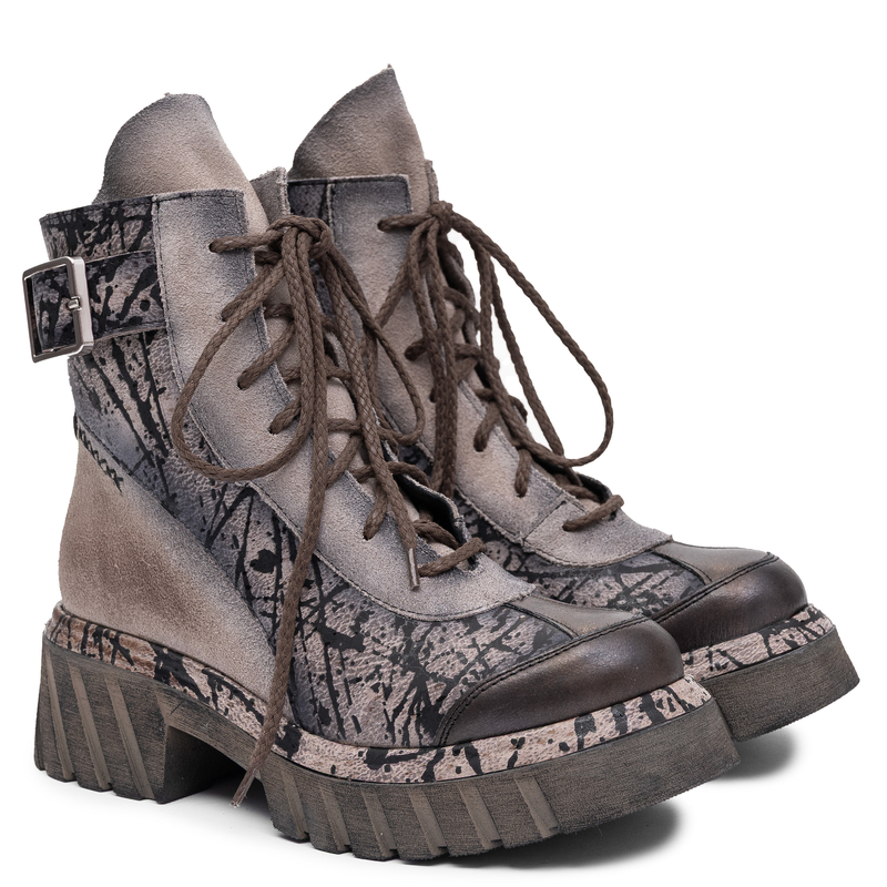 Maciejka Leather Patterned Platform Ankle Boots Brown 07625-02/00-8