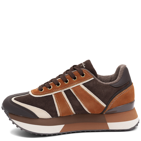 Maciejka Brązowe Skórzane Sneakersy Damskie Na Platformie Pomarańczowe M7356-02/00-7  HTML