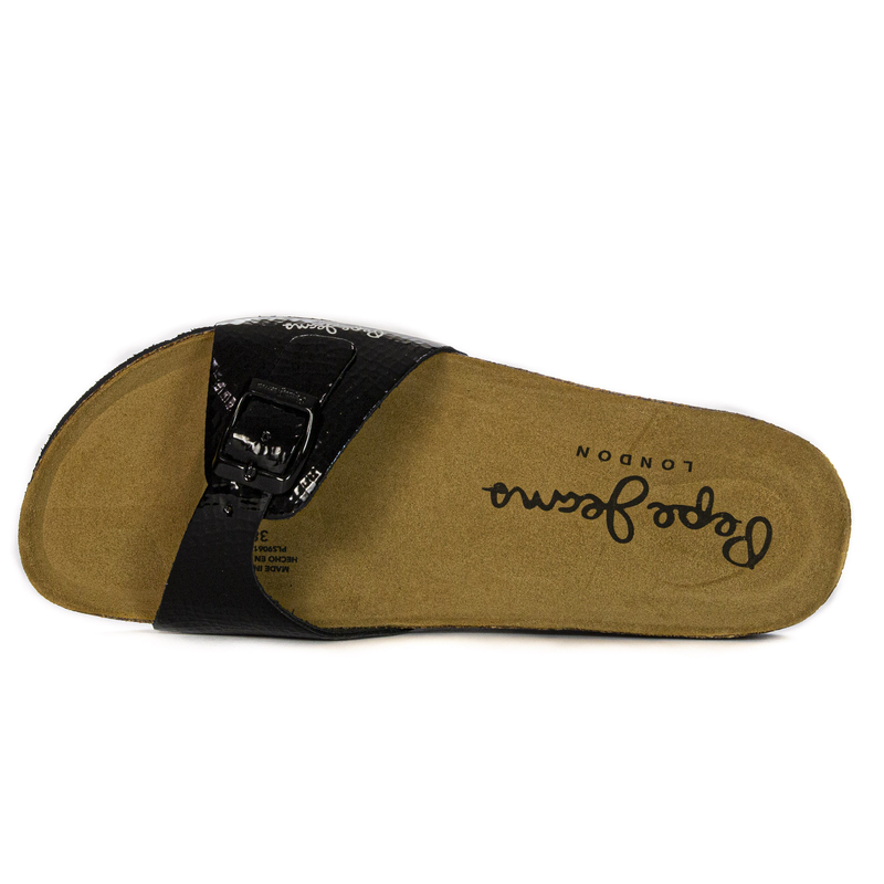Pepe Jeans Klapki damskie Oban Ferrara W Black czarne lakierowane