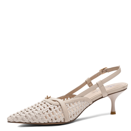 Maciejka Skórzane Plecione Czółenka Slingback na Niskiej Szpilce Beżowe K7446-22/00-1