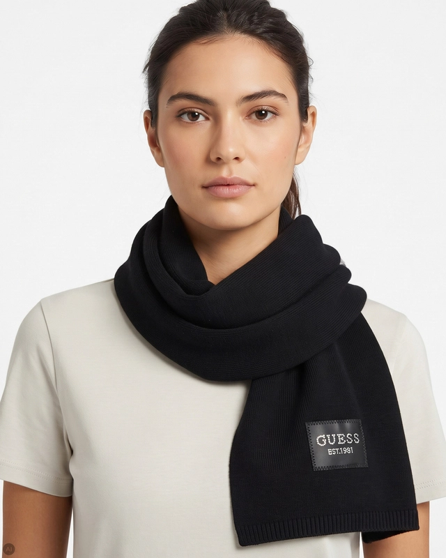 Guess Szalik Damski Elegancki Z Cyrkoniami Czarny AW5632VIS03-BLACK