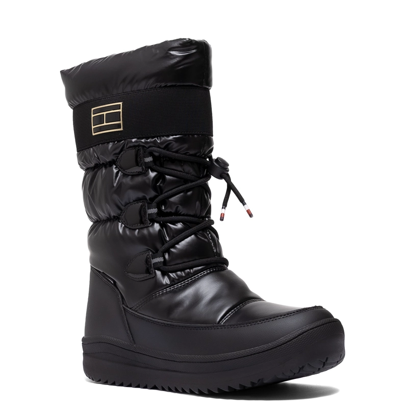 ommy Hilfiger Puchowe Śniegowce Damskie Zamek I Sznurowanie Czarny T3A6-34053-BLACK