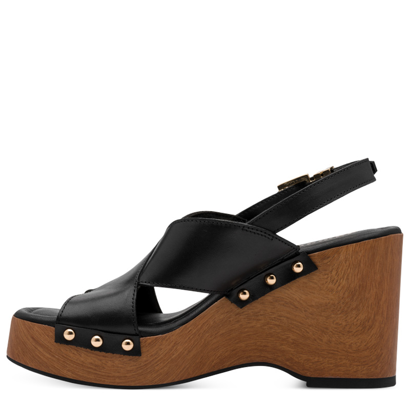 Tamaris Leather Wedge Sandals With Studs Black 1-28374-46001BLK