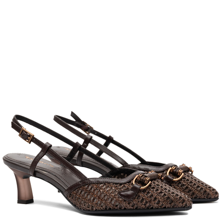 Tamaris Leather Woven Slingback Pumps on a Stiletto Heel Brown 1-29634-44304MOC