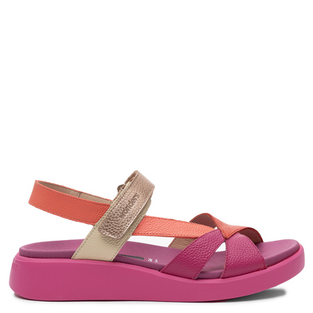 Wonders Skórzane Komfortowe Sandały na Platformie Czerwono-Różowe C-6552-FUCSIA
