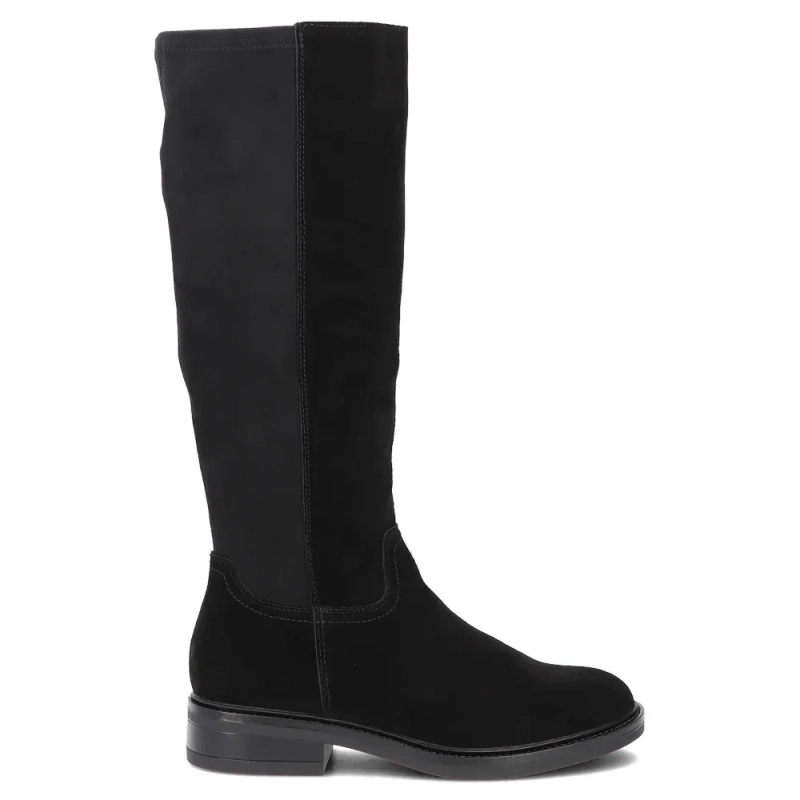 Filippo Suede Leather Stretch Knee High Flat Boots Slim Calf Black DKZ8222-26-BK