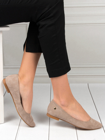 Maciejka Suede Leather Almond-Toe Women’s Ballerinas Beige 04100-42/00-8