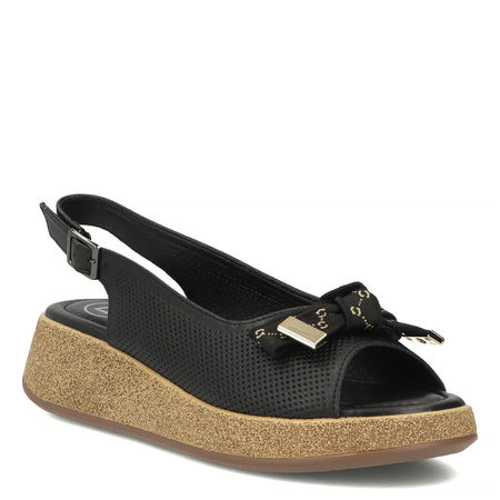 Filippo Perforated Leather Wedge Sandals With Bow Black DS7582-26-BK
