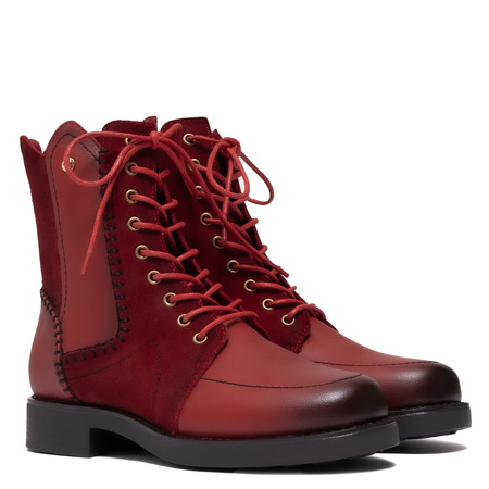 Maciejka Leather Lace-Up Ankle Boots Flat Heel Red A7155-08/00-7