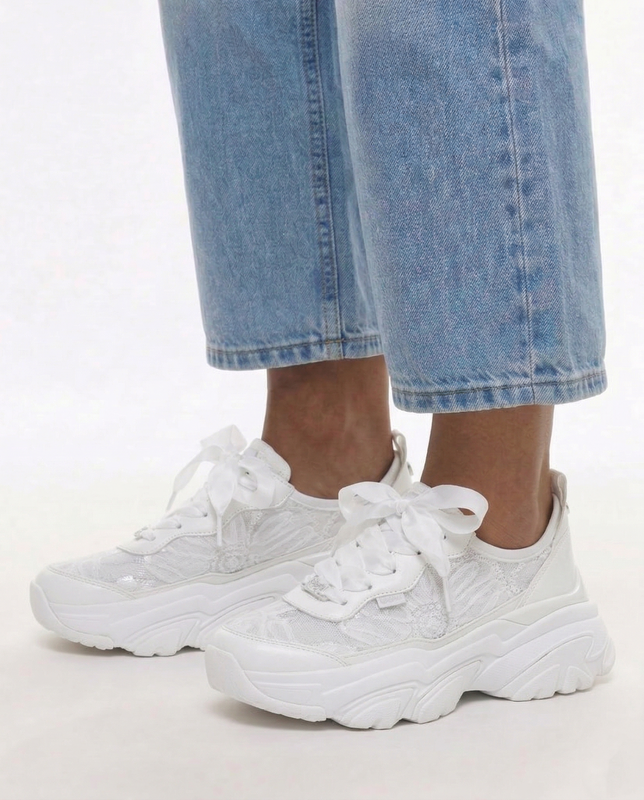 Buffalo Corin Platform Sneakers Lace Sequins White 1636728-WHT