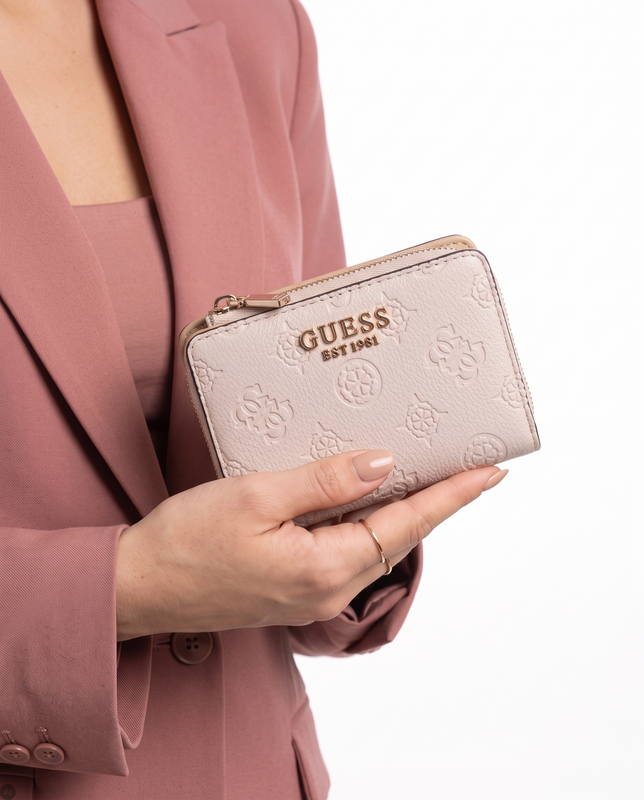 Guess Elegancki Zapinany Na Zamek Portfel Damski Beżowy SWPD2222156-BONE