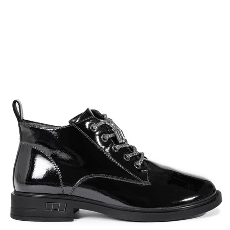 S.Barski Patent Leather Ankle Boots Flat Black MR52-124-BK