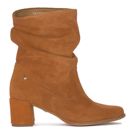 Maciejka Slouch Suede Ankle Boots Block Heel Cognac Brown 06005-29/00-6