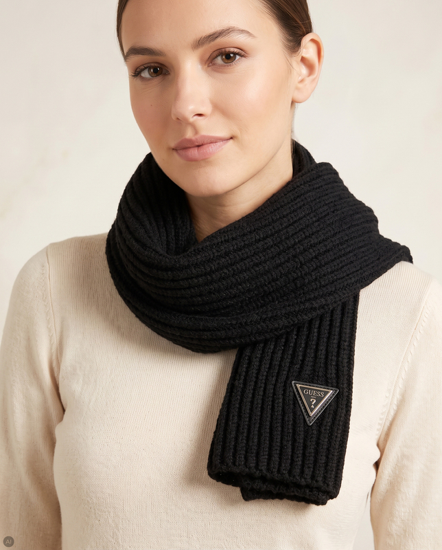 Guess Ribbed Classic Winter Scarf Black AW5624VIS03-BLA