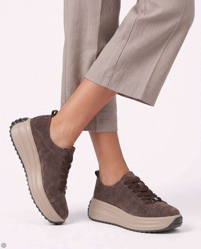 Filippo Brązowe Zamszowe Sneakersy Damskie Na Platformie DP8339/26 D BR