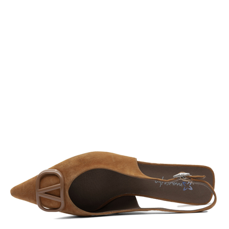 Maciejka Leather Slingback Pumps Low Kitten Heel Brown K7447-32/00-1