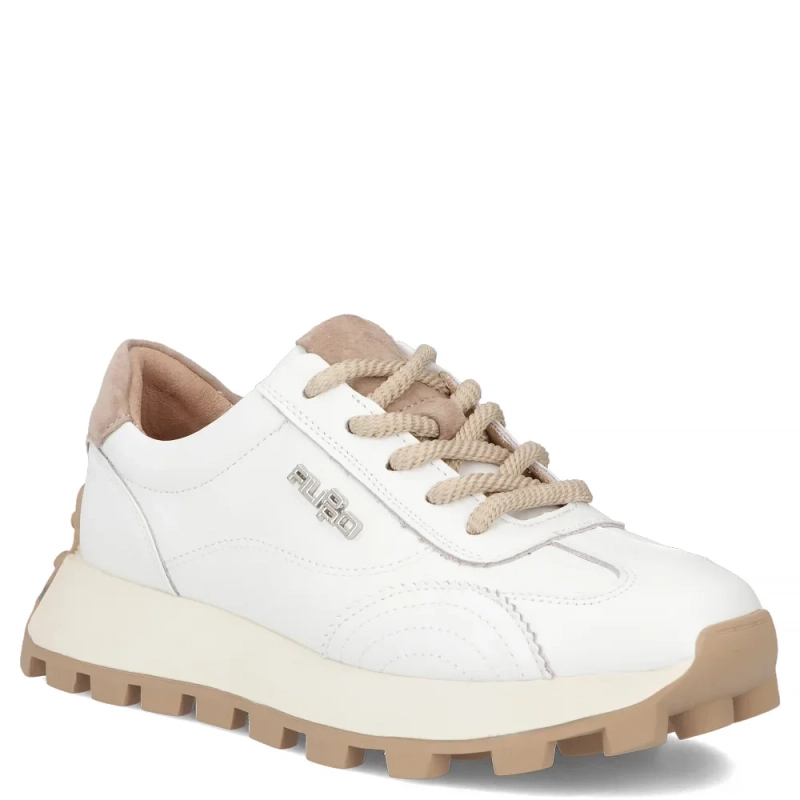 Filippo Modne Skórzane Sneakersy Damskie Na Platformie Białe DP7498-26-WH