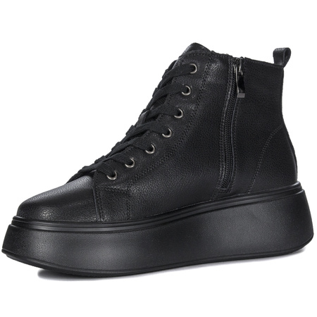 Filippo Leather Platform Ankle Boots With Zip And Laces Black DBT6338/25 BK