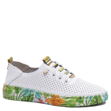 Artiker Skórzane Półbuty Sneakersy Ażurowe Białe Z Kwiatową Podeszwą 58C0441