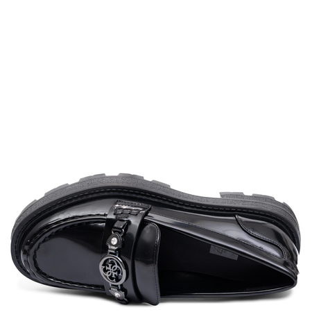 Guess Eleganckie Lakierowane Mokasyny Masywne Czarne FLFYAA-ELE14-BLK