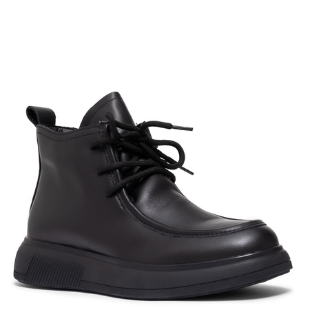 Sokolski Leather Platform Ankle Boots Side-Zip Black HW-Z25-25-BLK