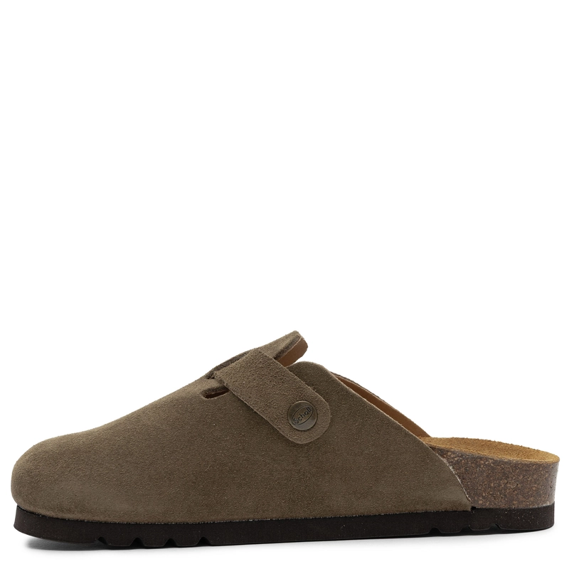 Scholl Zamszowe Komfortowe Klapki Damskie z Zakrytym Noskiem Khaki F32198-1147