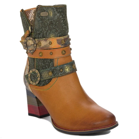 Laura Vita Botki damskie skórzane brązowe Geceko 2111A Camel