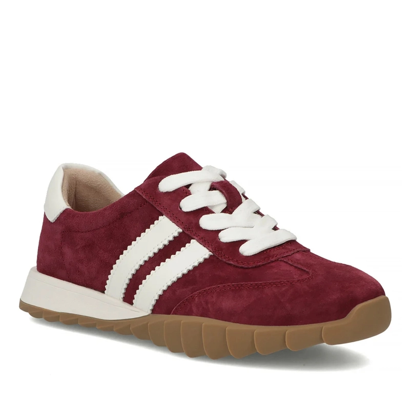 Filippo Skórzane Zamszowe Sneakersy Damskie z Kontrastowymi Paskami Bordowe DP7534-26-BG