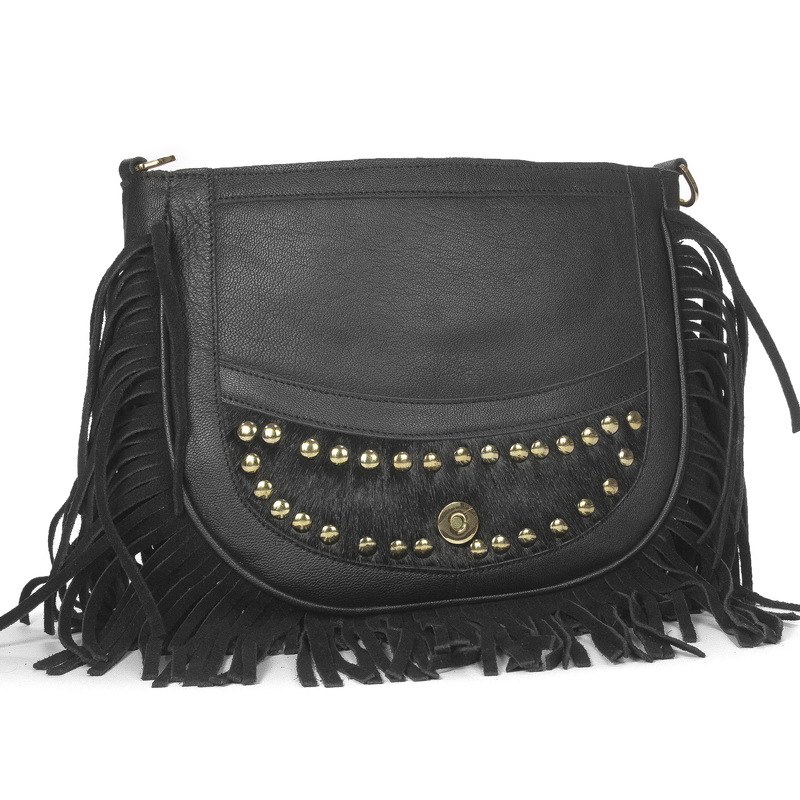 Piti Cuiti Women's Shoulder Bag Black with Tassels