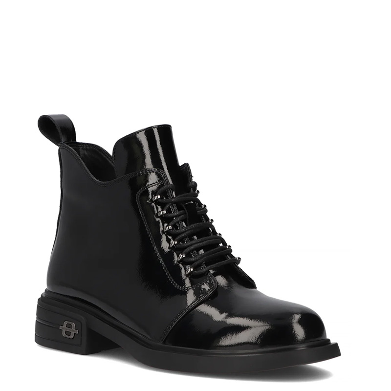 Filippo Patent Leather Lace-Up Women's Ankle Boots Flat Heel Black DBT631825BK
