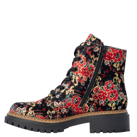 Rieker Comfortable Warm Floral Platform Lace-Up Ankle Boots Multicolour 72617-90-MU