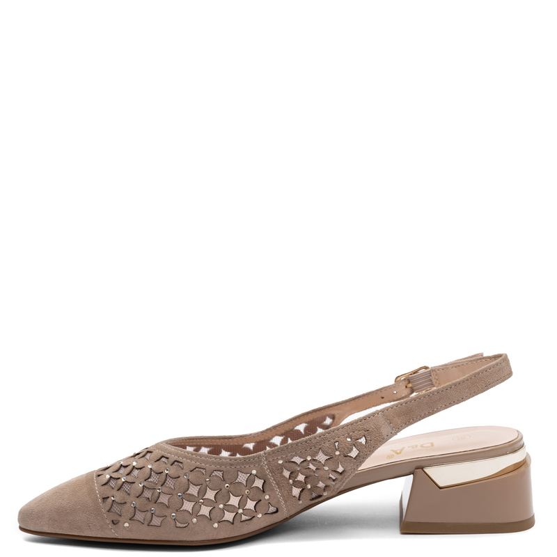 S.Barski Skórzane Czółenka Ażurowe z Kryształkami Beżowe CR61-3004-BEIGE