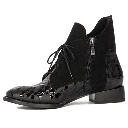 Maciejka Trzewiki damskie ocieplane na obcasie czarne