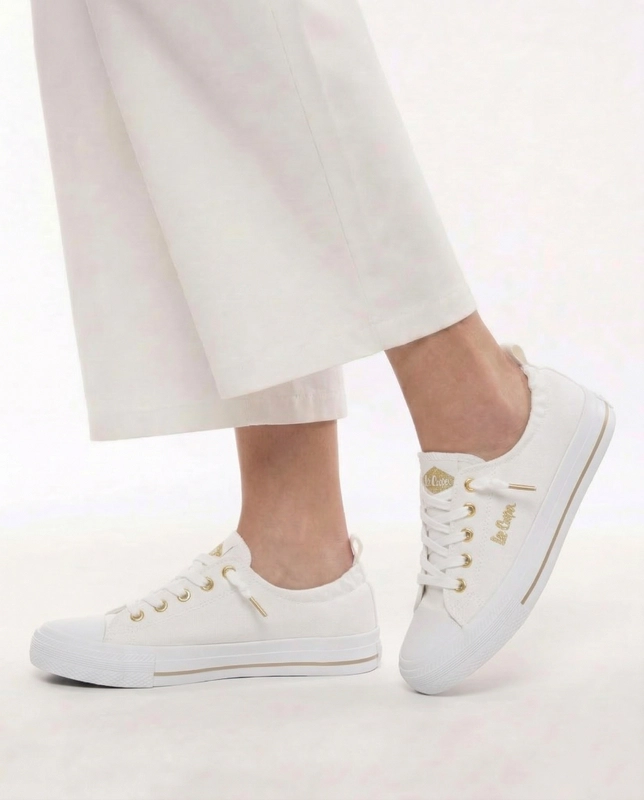 Lee Cooper Women's Classic Canvas Sneakers Gold Details White LCW-26-02-4050L