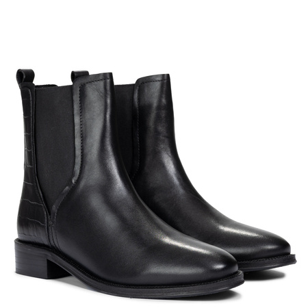 Maciejka Leather Chelsea Ankle Boots Croc-Embossed Heel Black H7173-01/00-7