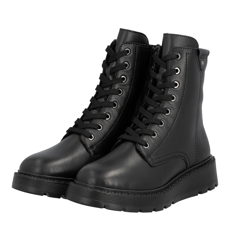 Rieker Leather Lace-Up Ankle Boots Platform Side-Zip Black 70408-00-BLACK