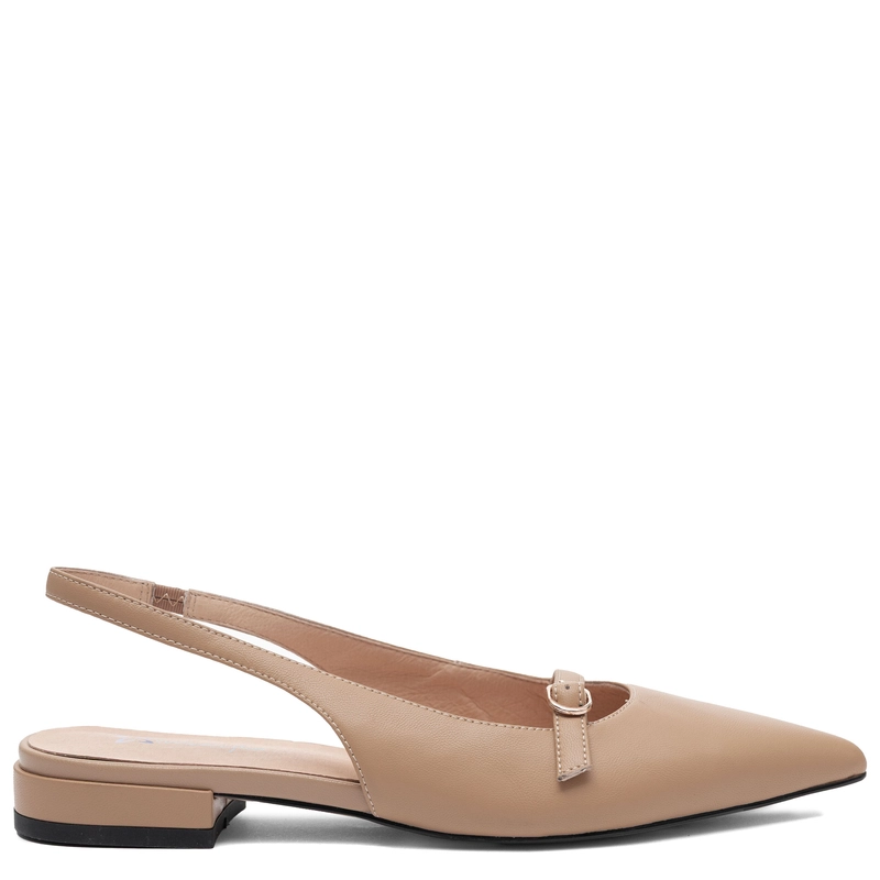 Maciejka Skórzane Slingback Czółenka na Płaskim Obcasie Beżowe K7449-04/00-1