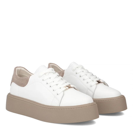 Filippo Skórzane Sneakersy Damskie Na Platformie 4 Cm Zamszowa Pięta Biały DP6119/26-WH