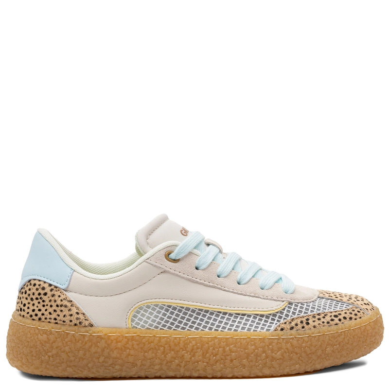 Gioseppo Leather Sneakers With Mesh Panel And Cushioned Gum Platform Beige & Baby Blue 78727-COZAD-BEIGE