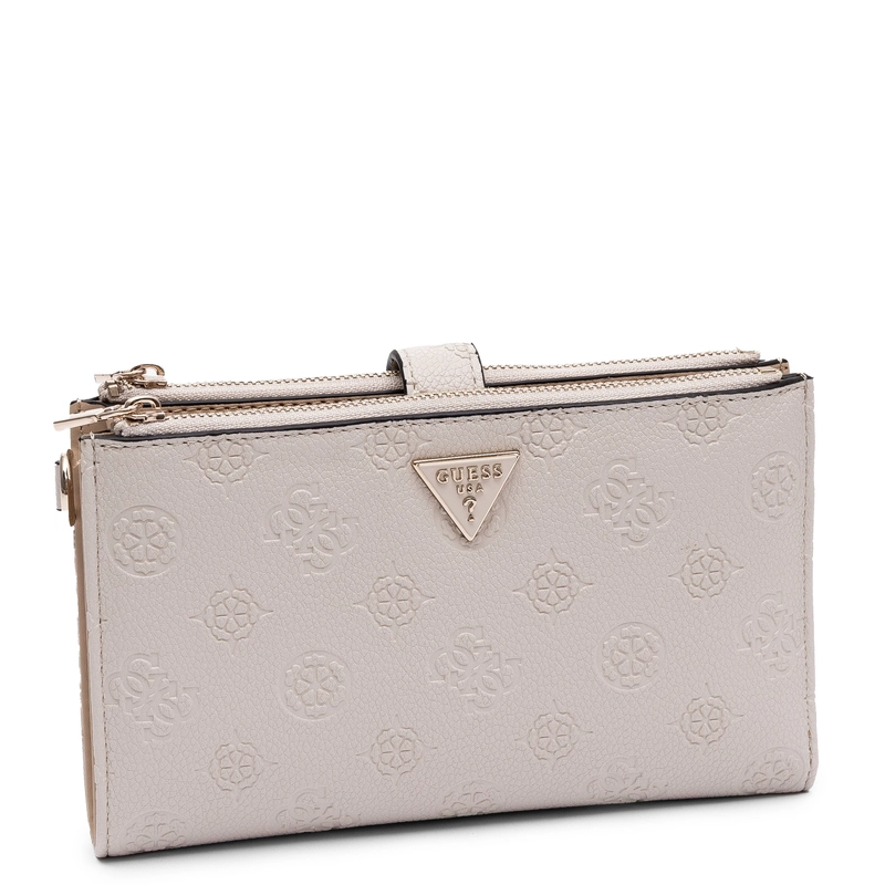 Guess Elegancki Zapinany Na Zamek Portfel Damski Z Paskiem Beżowy SWPD2222157-BONE