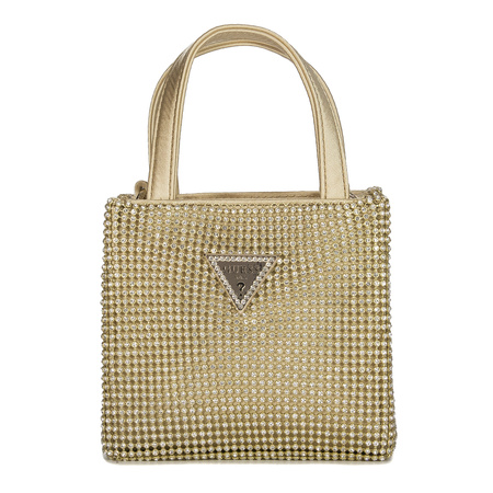 Guess Torba damska wieczorowa Lua Mini Gold złota z cyrkoniami