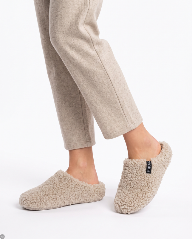 Verbenas Ocieplane Kapcie Damskie Domowe Baranek Beżowe YORKCURLY-BEIGE