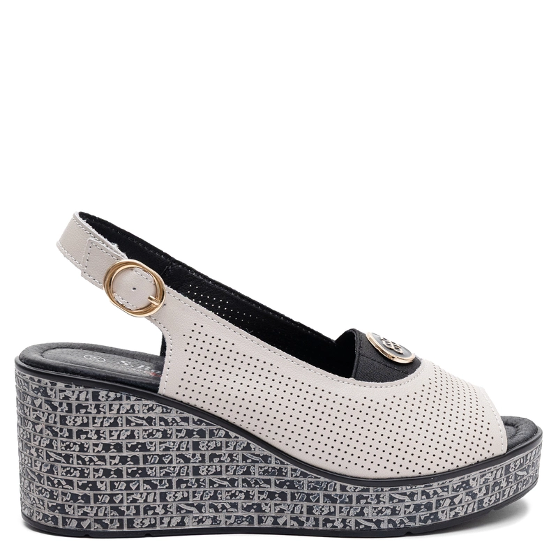 S.Barski Women's Wedge Sandals Openwork Beige LR61-7010-BEIGE