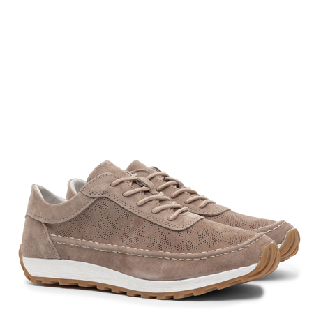 Sergio Leone Leather Perforated Lace-Up Sneakers Light Brown SP-001-LIGHT-BROWN
