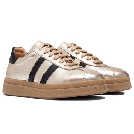 Boccato Skórzane Półbuty Sneakersy na Platformie Złote 050-71317-GOLD