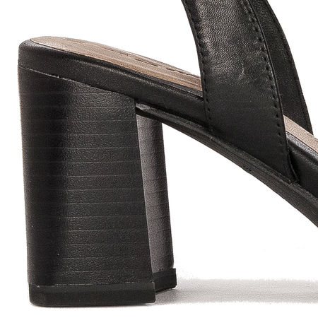 Tamaris Sandały damskie na słupku skórzane czarno beżowe Black/Nude