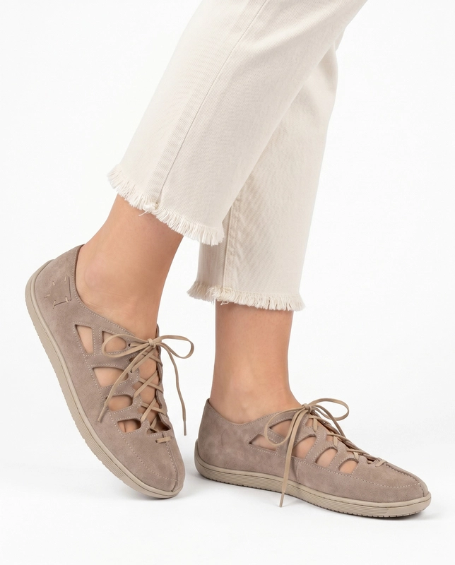 Maciejka Suede Openwork Leather Shoes Beige 06835-04/00-1