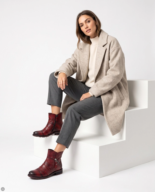 Maciejka Leather Warm-Lined Ankle Boots 3 Cm Red 07610-08/00-8