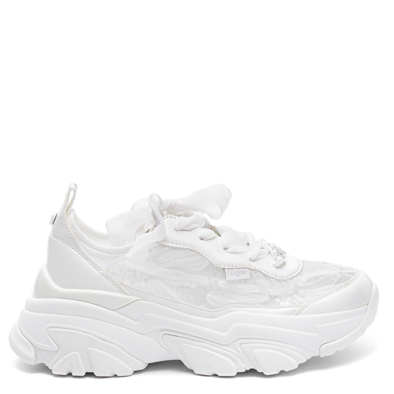 Buffalo Corin Platform Sneakers Lace Sequins White 1636728-WHT